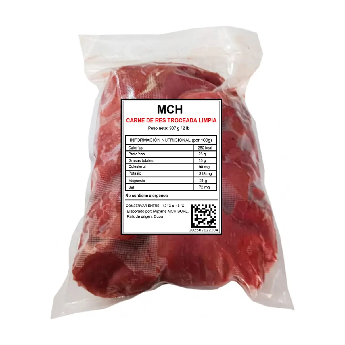 Carne de res troceada limpia MCH (907 g / 2 lb)