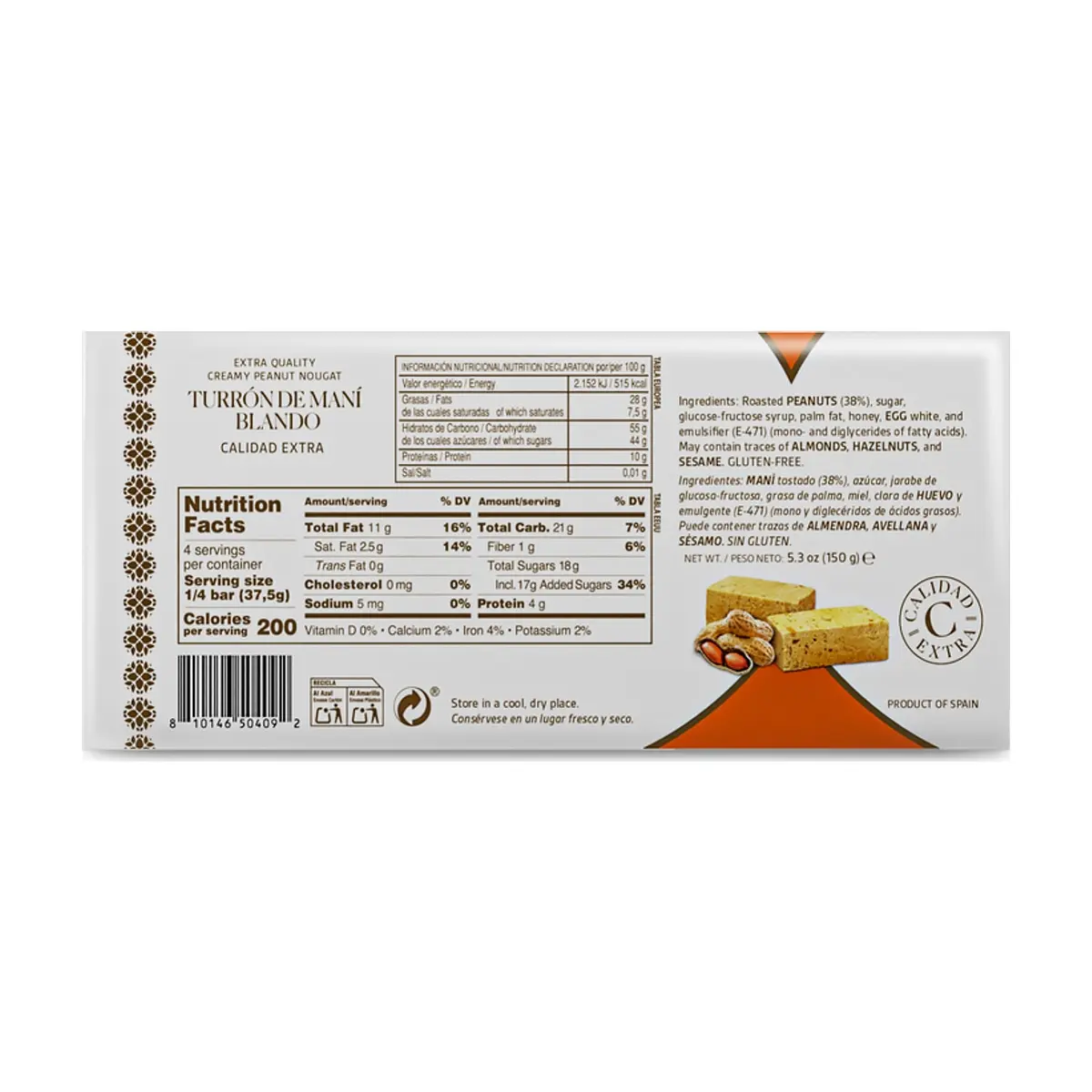 Turrón de Maní Blando Calidad Extra YEYA (150 g / 5.3 oz) - Thumbnail 4
