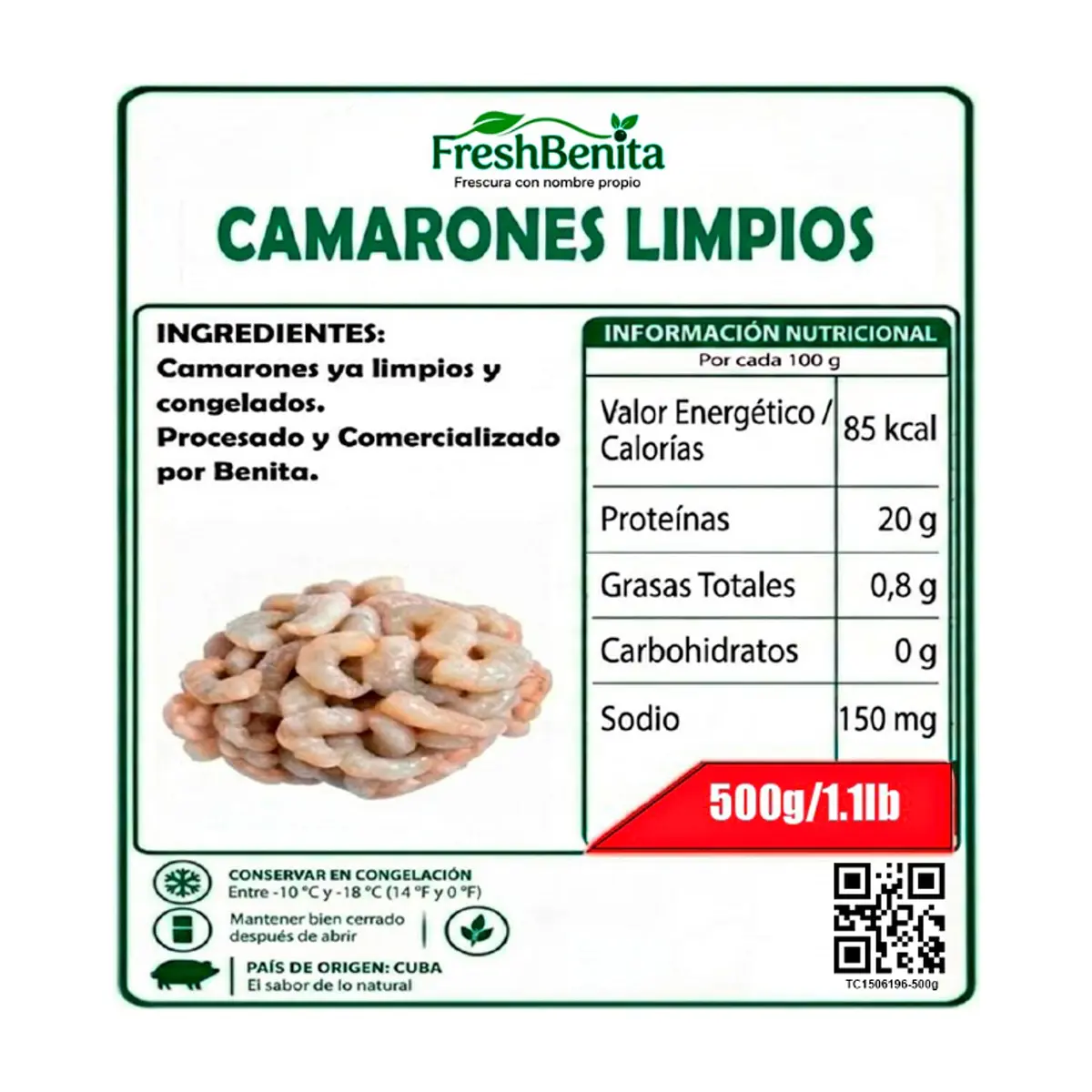Camarones limpios y congelados FreshBenita (500 g / 1.1 lb) - Miniatura 4