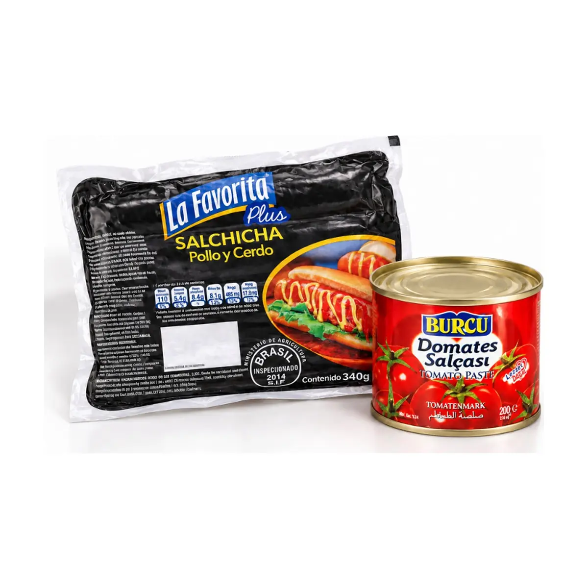 Combo Salchichas y Tomate #1: Salchichas de pollo y cerdo La Favorita + Pasta de tomate Burcu - Imagen 1