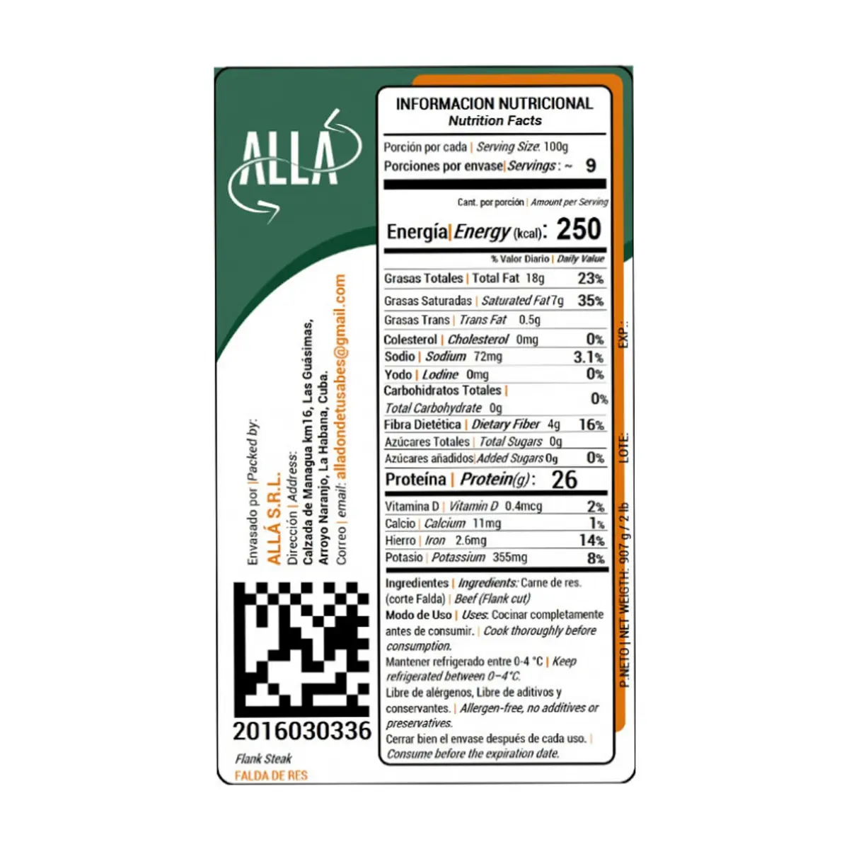 Falda de res ALLÁ (907 g / 2 lb) - Miniatura 3