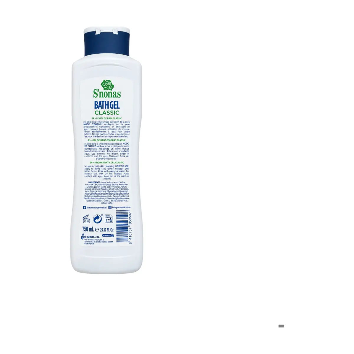 Gel de baño clásico de aloe vera S'nonas (750 ml / 25.37 oz) - Thumbnail 2