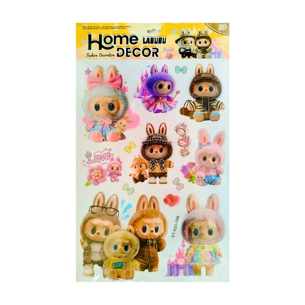 Set de pegatinas en 3D con motivo de Labubu Home Decor