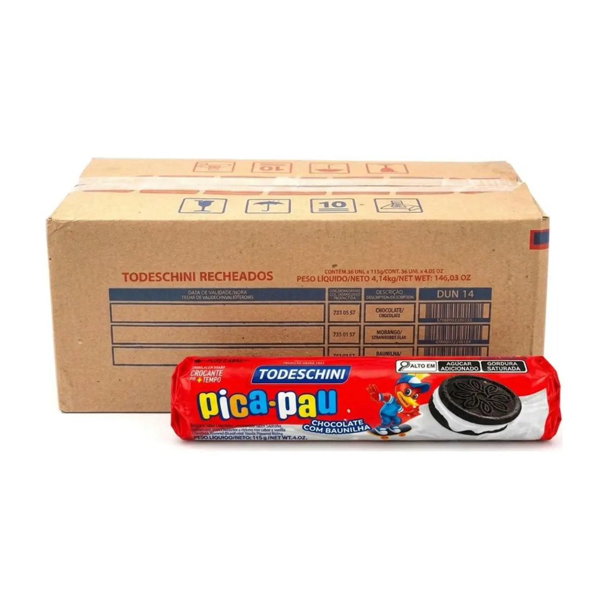 Galletas de chocolate con relleno sabor a vainilla pica pau Todeschini (36 x 115 g / 4 oz)
