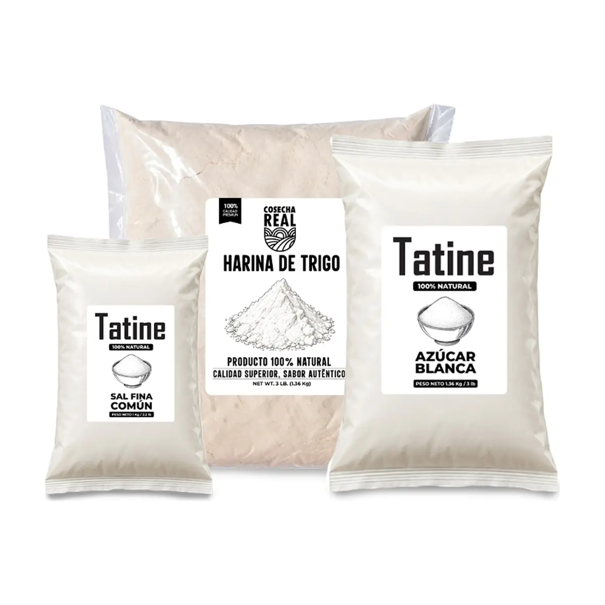 Combo básico de cocina #20: Harina de trigo Cosecha Real + Sal fina común Tatine + Azúcar blanca Tatine