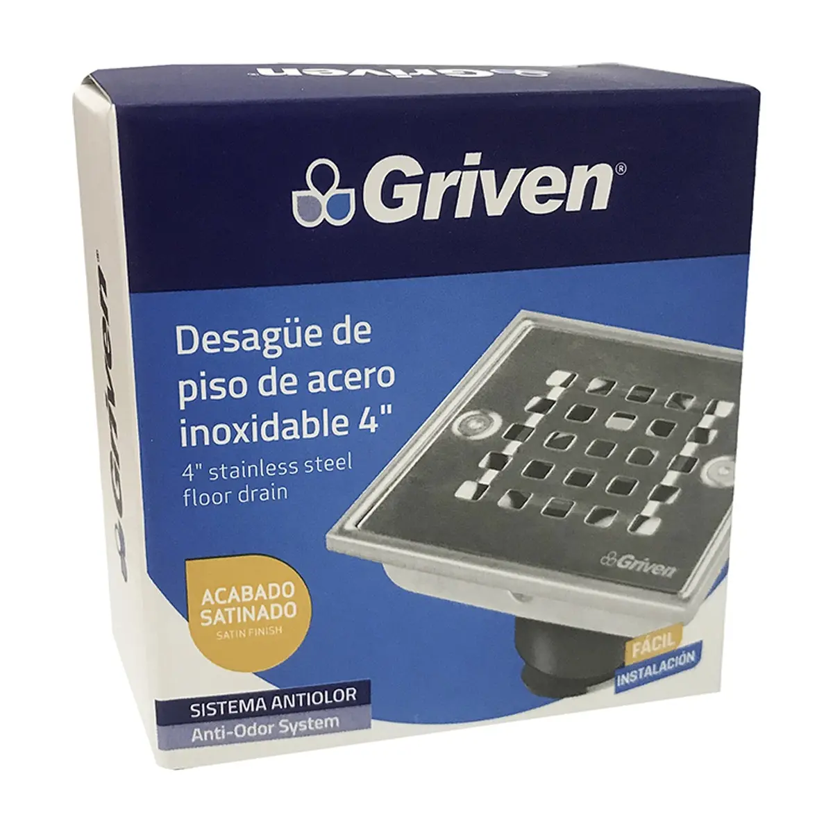 Desagüe cuadrado de acero inoxidable de 4" Griven - Thumbnail 4