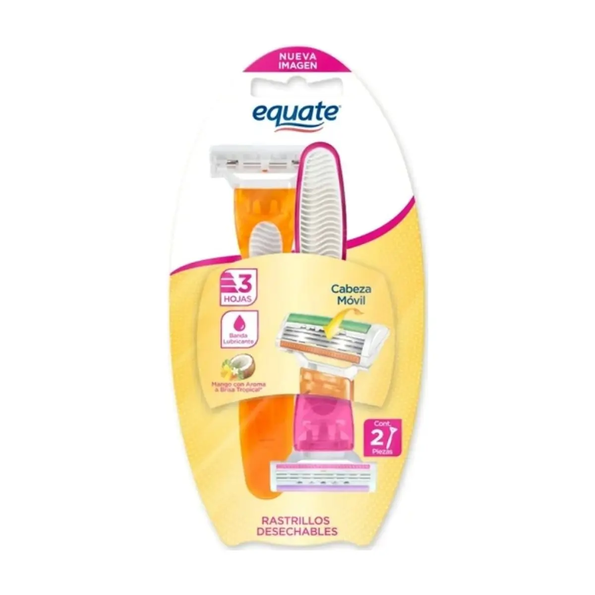 Maquinillas de afeitar desechables 3 hojas con aroma brisa tropical Equate (2 U)