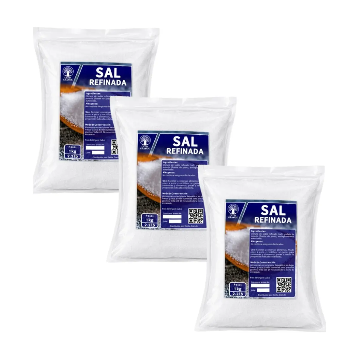 Sal refinada Ceiba Grande (3 x 1 kg / 2.2 lb) - Miniatura 1
