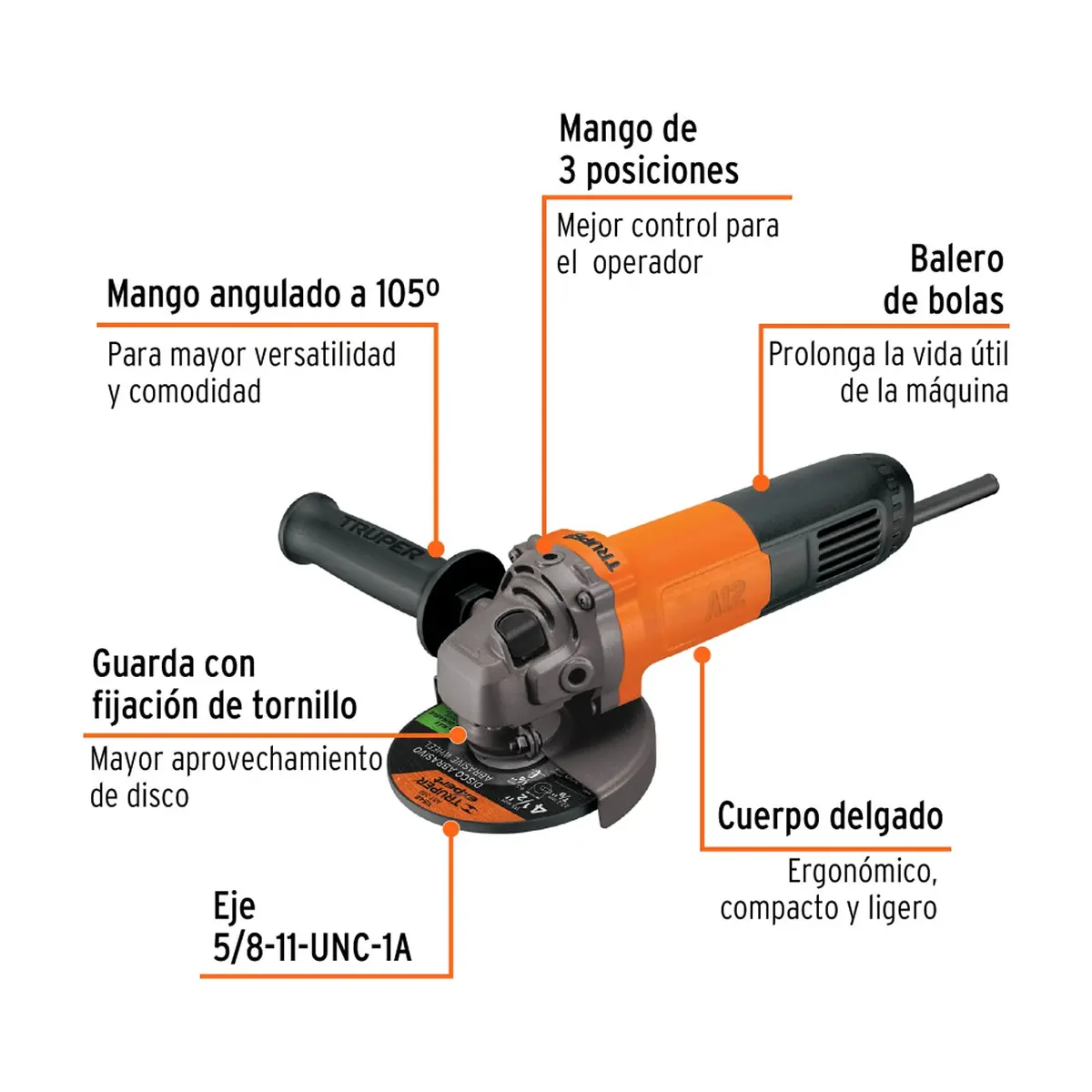 Esmeriladora angular 4-1/2" 700W Truper ESMA-4-1/2A12 - Thumbnail 4