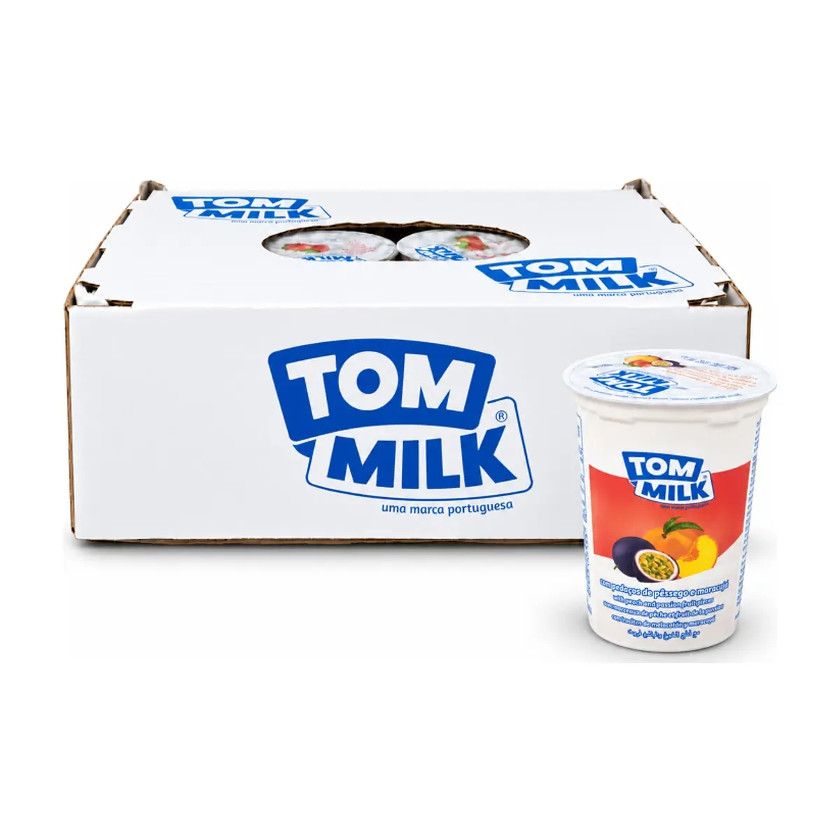 Yogurt pasteurizado sabor melocotón y maracuyá con trocitos de fruta Tom Milk (12 x 500 g / 1.10 lb)