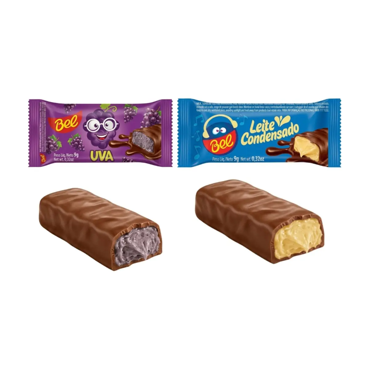 Bombones de chocolate Bel rellenos de crema de leche condensada y uva