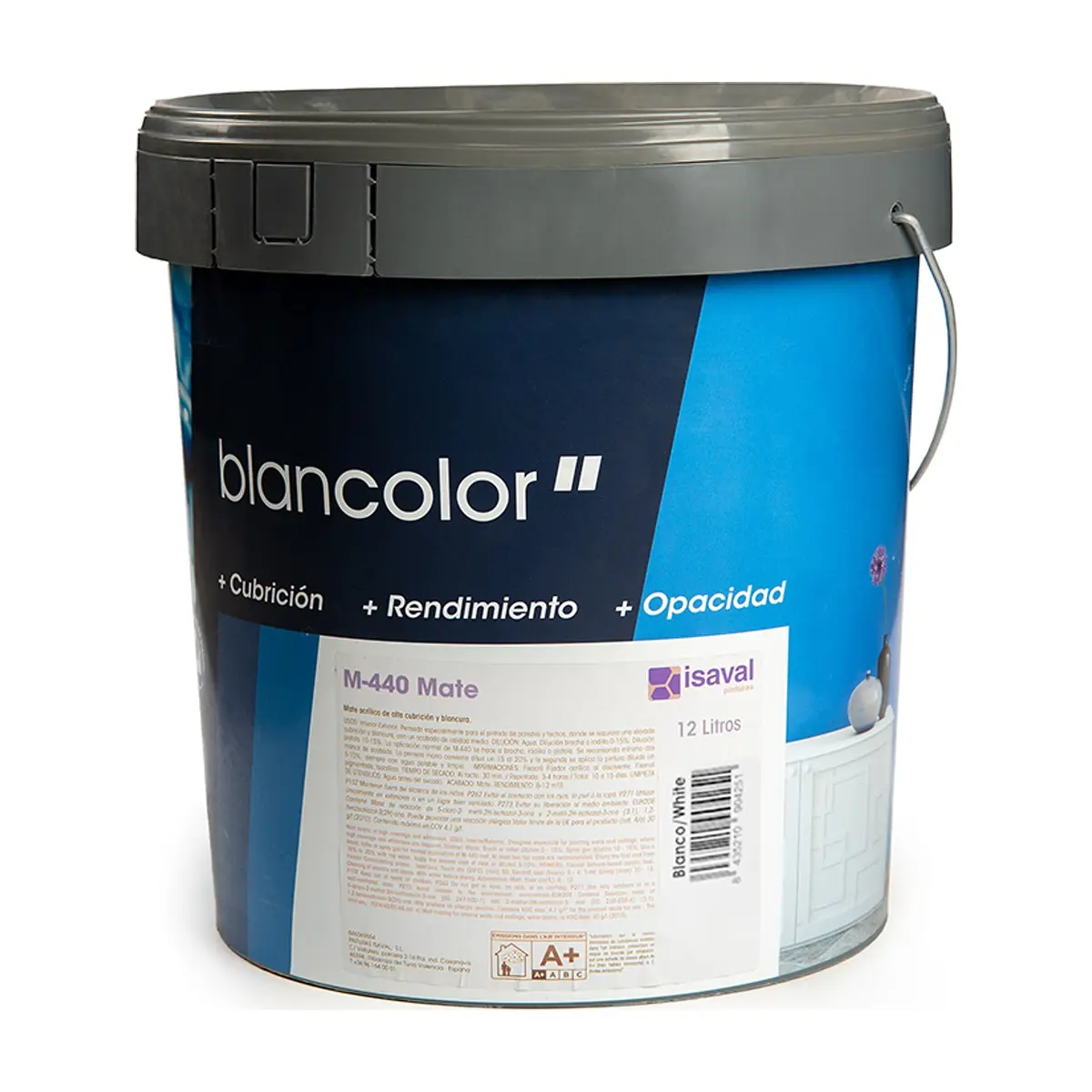 Pintura acrílica interior y exterior color blanco M - 440 Isaval - Blancolor (12 L) - Miniatura 2