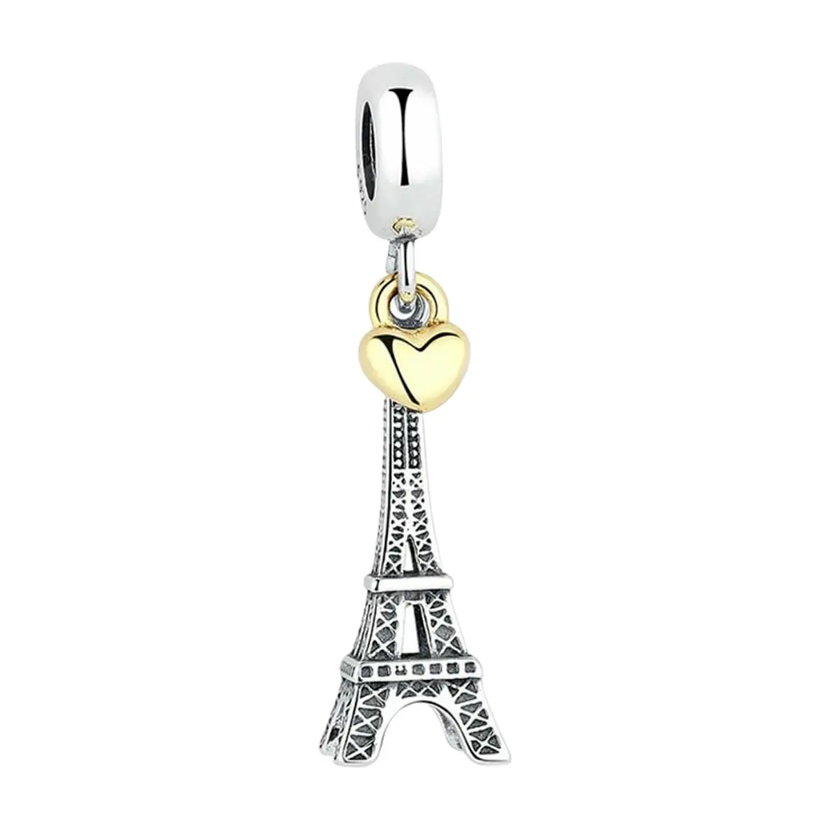 Charm colgante de plata S925 estilo Pandora torre Eiffel con corazón - Thumbnail 2