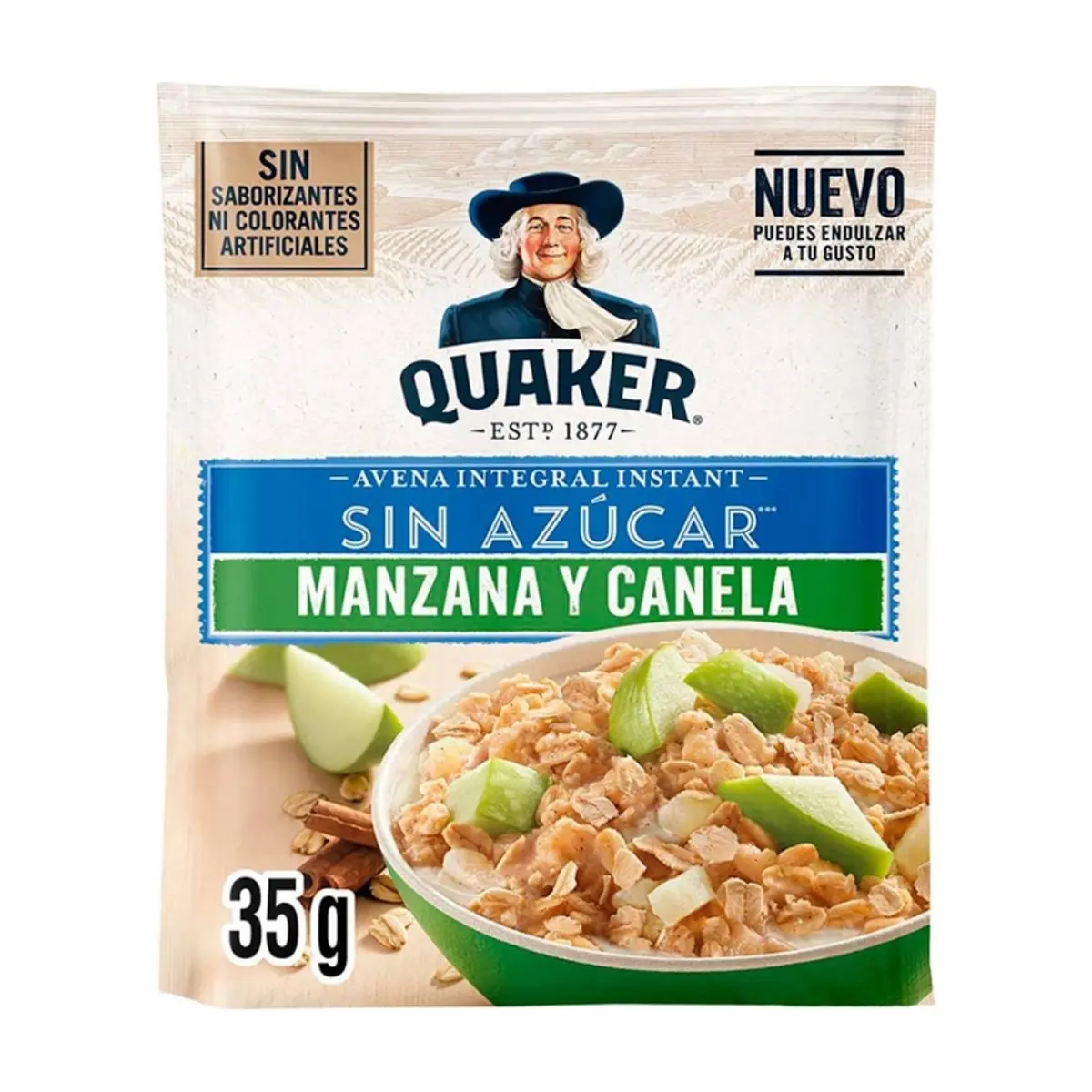Cereal de avena integral sin azúcar sabor manzana y canela Quaker (35 g / 1.23 oz) - Miniatura 1