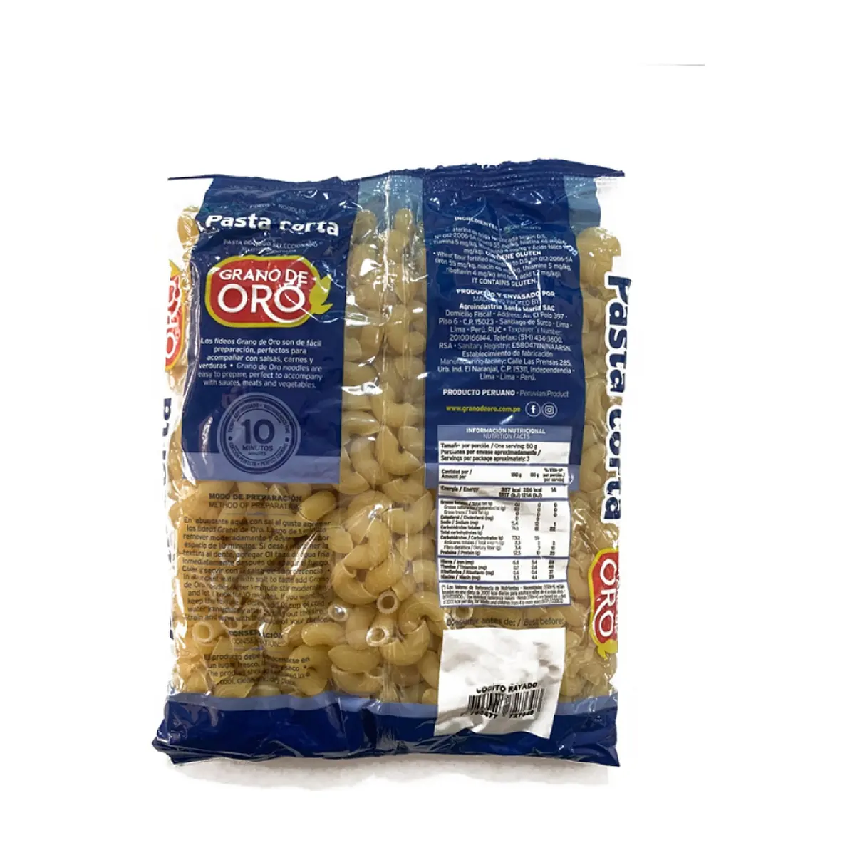 Pasta corta coditos Grano de Oro (250 g / 8.8 oz) - Miniatura 2