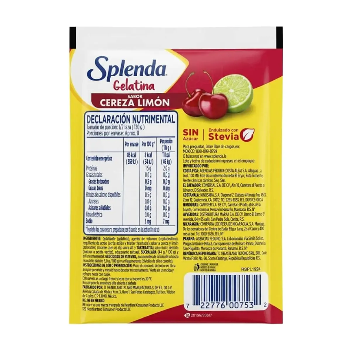 Polvo para preparar gelatina sabor a cereza-limón Splenda (20 g / 0.7 oz) - Miniatura 2