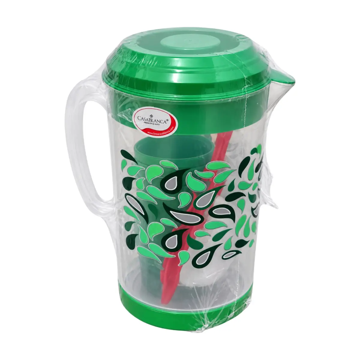Juego verde de jarra plástica con tapa, vasos y colador CasaBlaca - Thumbnail 3