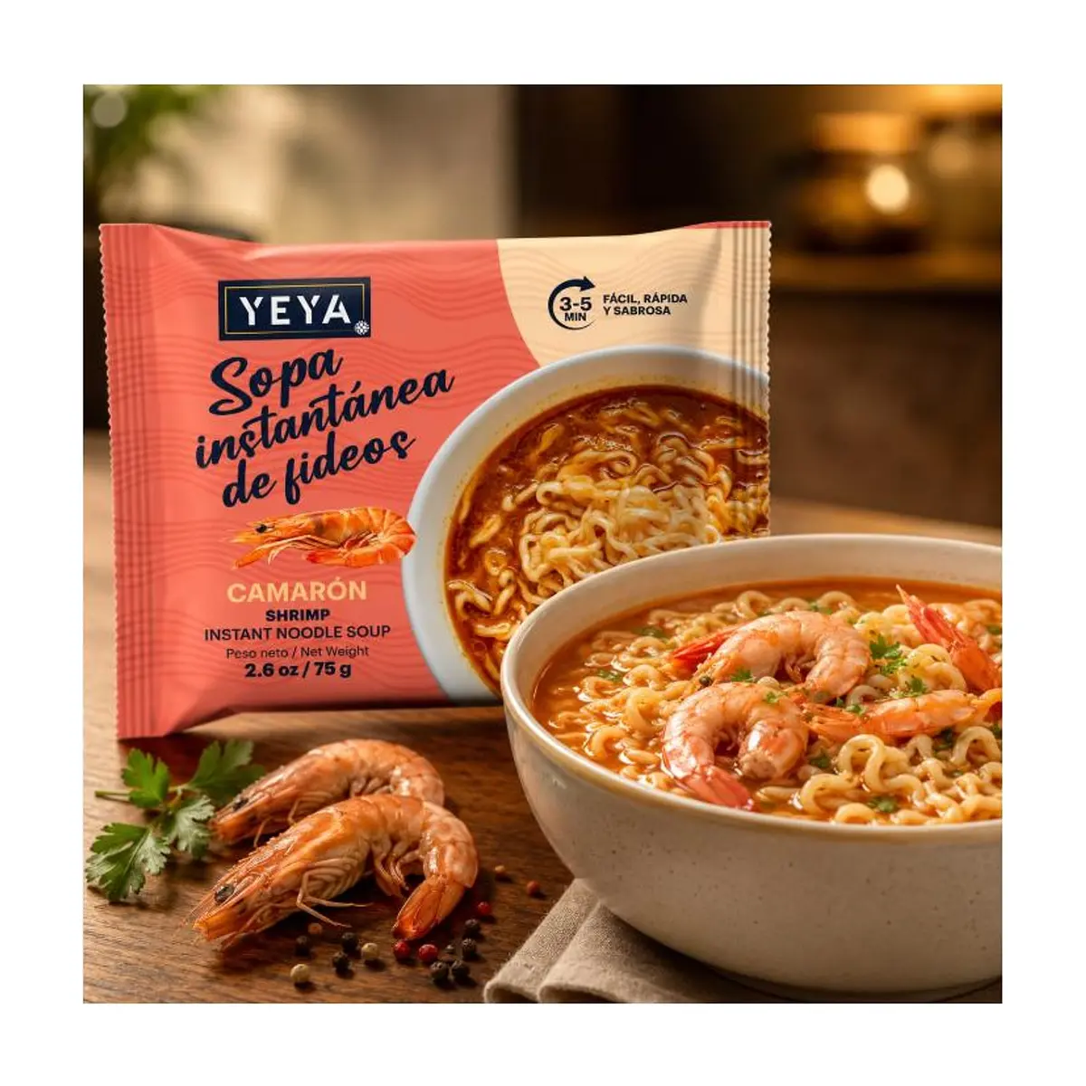 Sopa instantánea de fideos con sabor a camarón YEYA (75 g / 2.6 oz) - Thumbnail 3