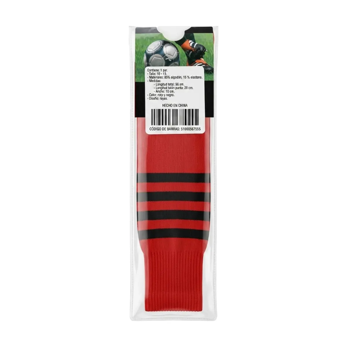 Par de medias para fútbol color rojo con rayas negras Tato's (talla 10 - 13) - Thumbnail 3