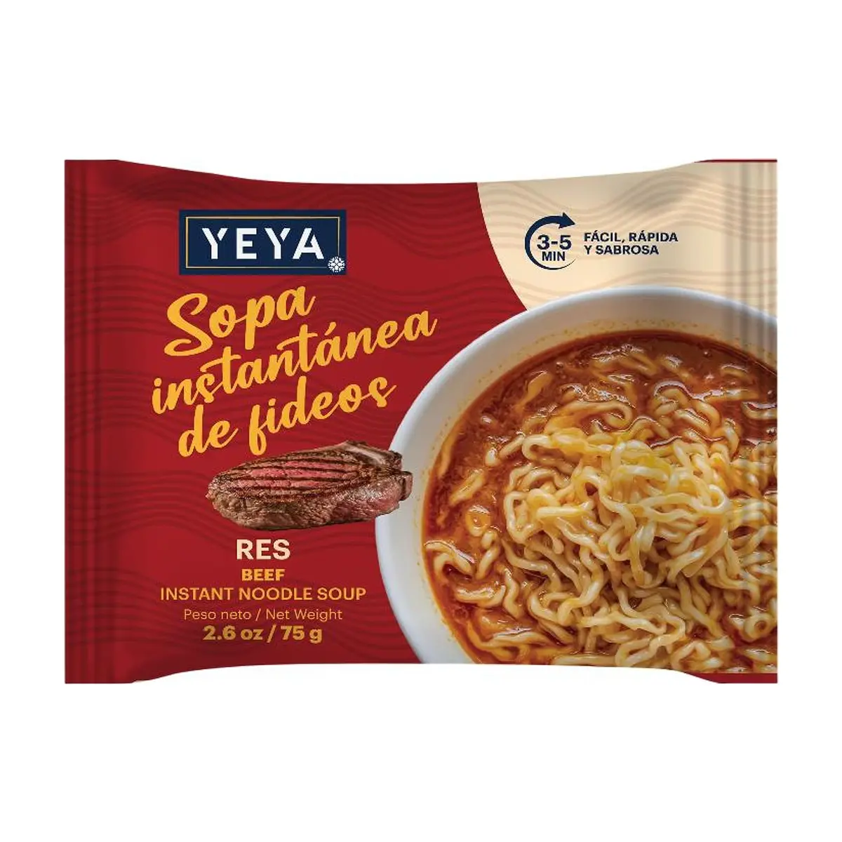 Sopa instantánea de fideos con sabor a res YEYA (75 g / 2.6 oz)