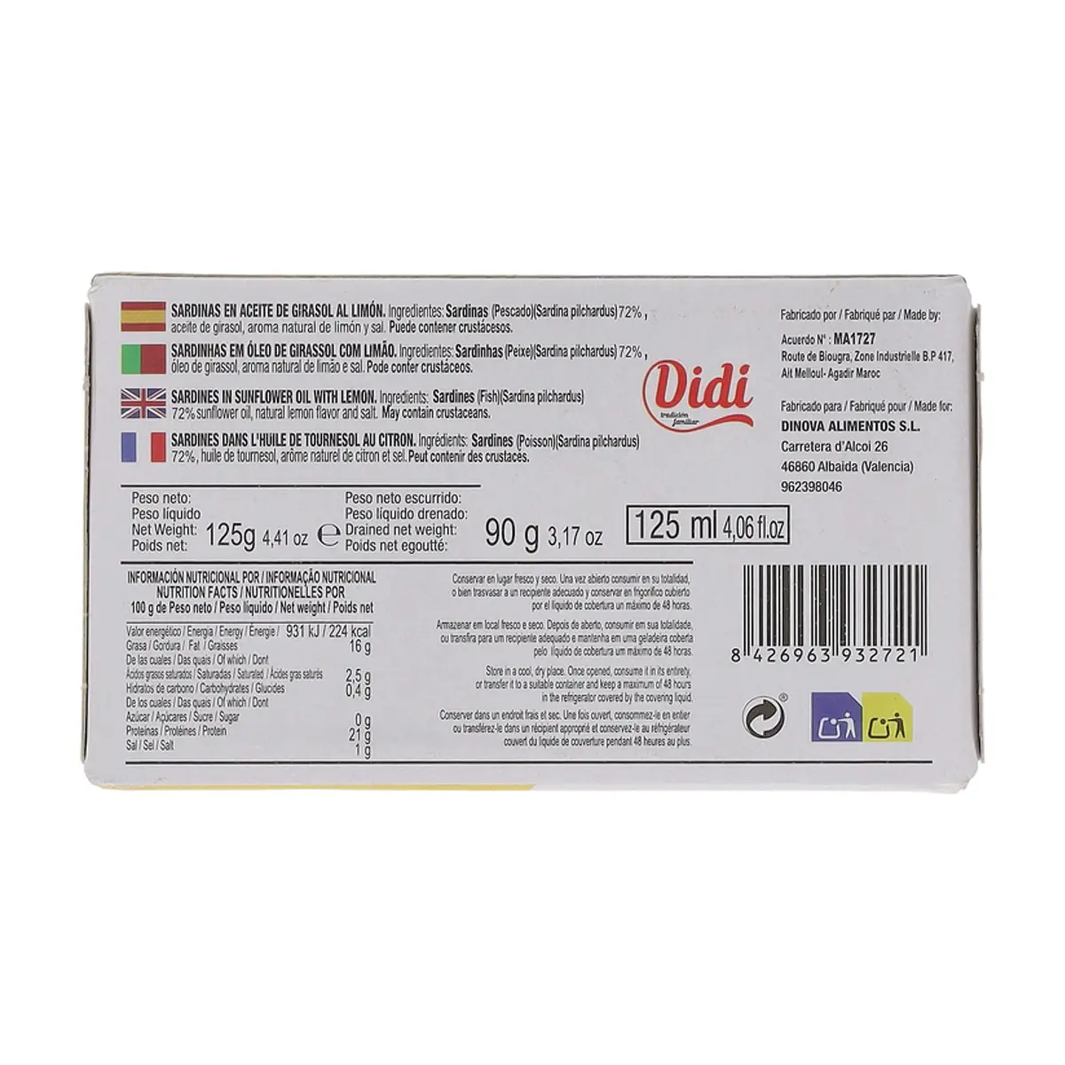 Sardinas en aceite de girasol al limón Didi (125 g / 4.4 oz) - Miniatura 2