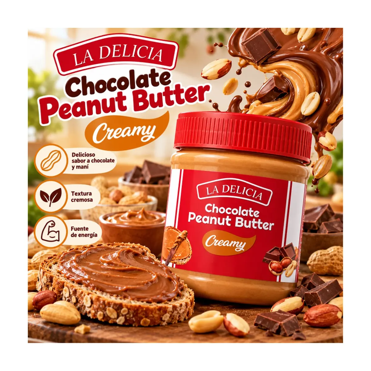 Crema de maní con chocolate La Delicia (350 g / 12.3 oz) - Thumbnail 5
