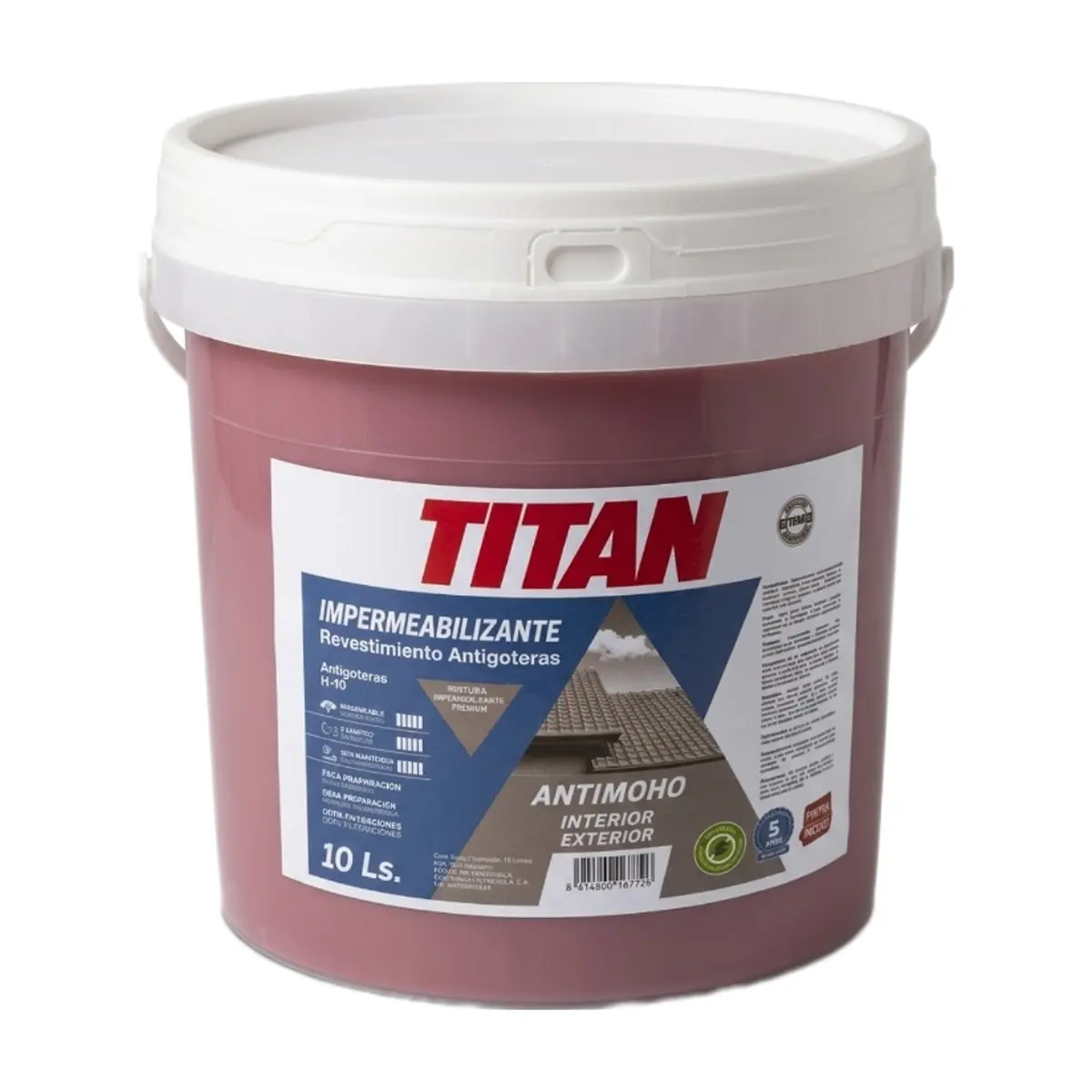 Pintura impermeabilizante revestimiento antigoteras color rojo TITAN (10 L) - Imagen 1