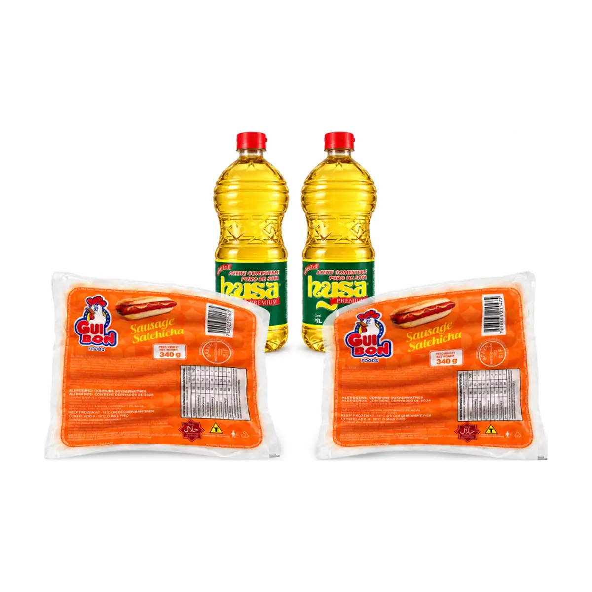 Aceite de soya puro + Salchichas de pollo
