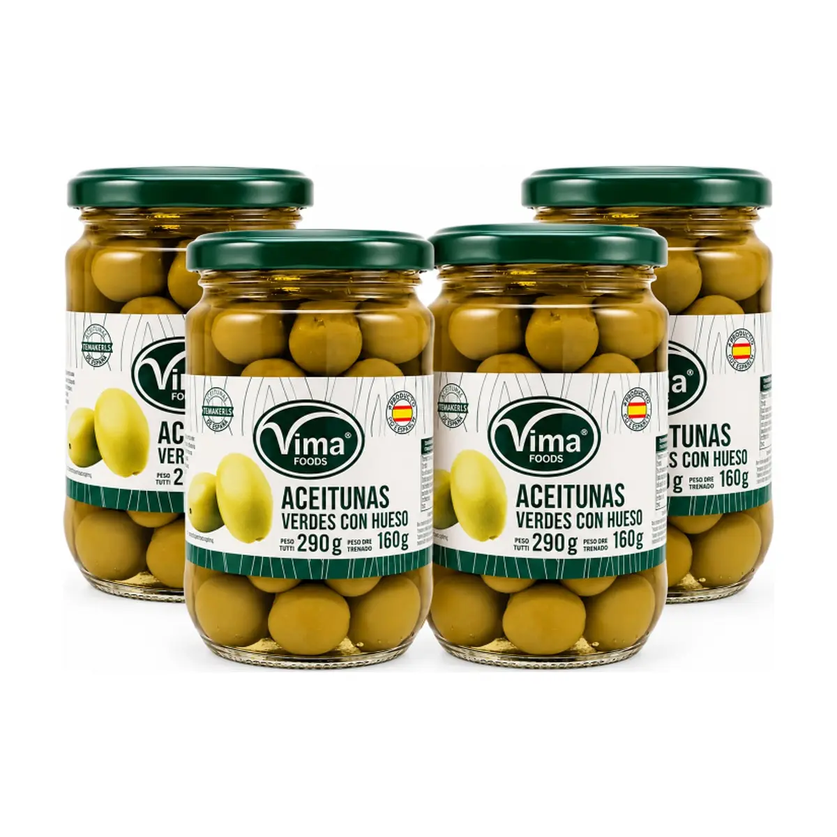 Aceitunas verdes con hueso Vima Foods (4 x 290 g / 10.23 oz) - Imagen 1