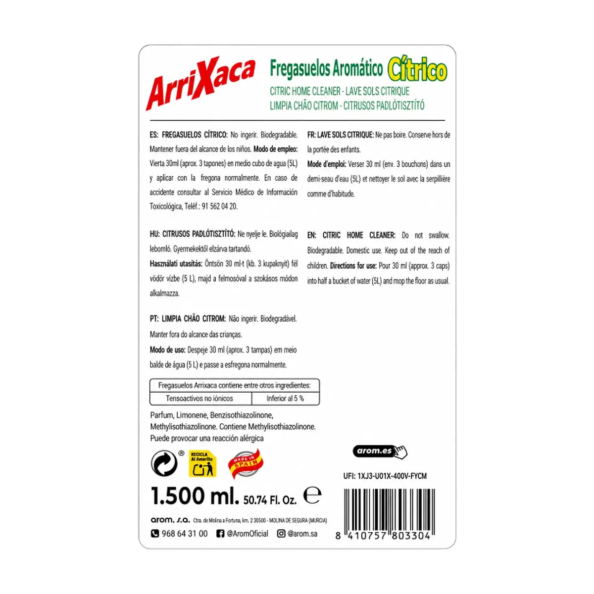 Friegasuelos aromático cítrico Arrixaca (1.5 L) - Thumbnail 3