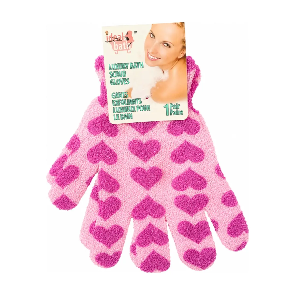 Guantes exfoliantes de baño de lujo con diseño de corazón Ideal Bath (1 U)