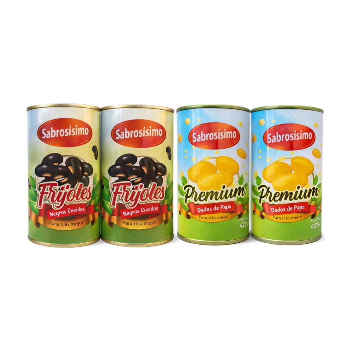 Combo Frijoles negros cocidos Sabrosísimo (2 x 400 g / 14.11 oz) + Dados de papa enlatado Sabrosísimo (2 x 425 g / 14.99 oz)