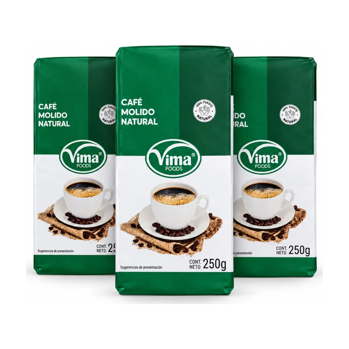 Café molido natural Vima Foods (3 x 250 g / 8.81 oz) - Imagen 1