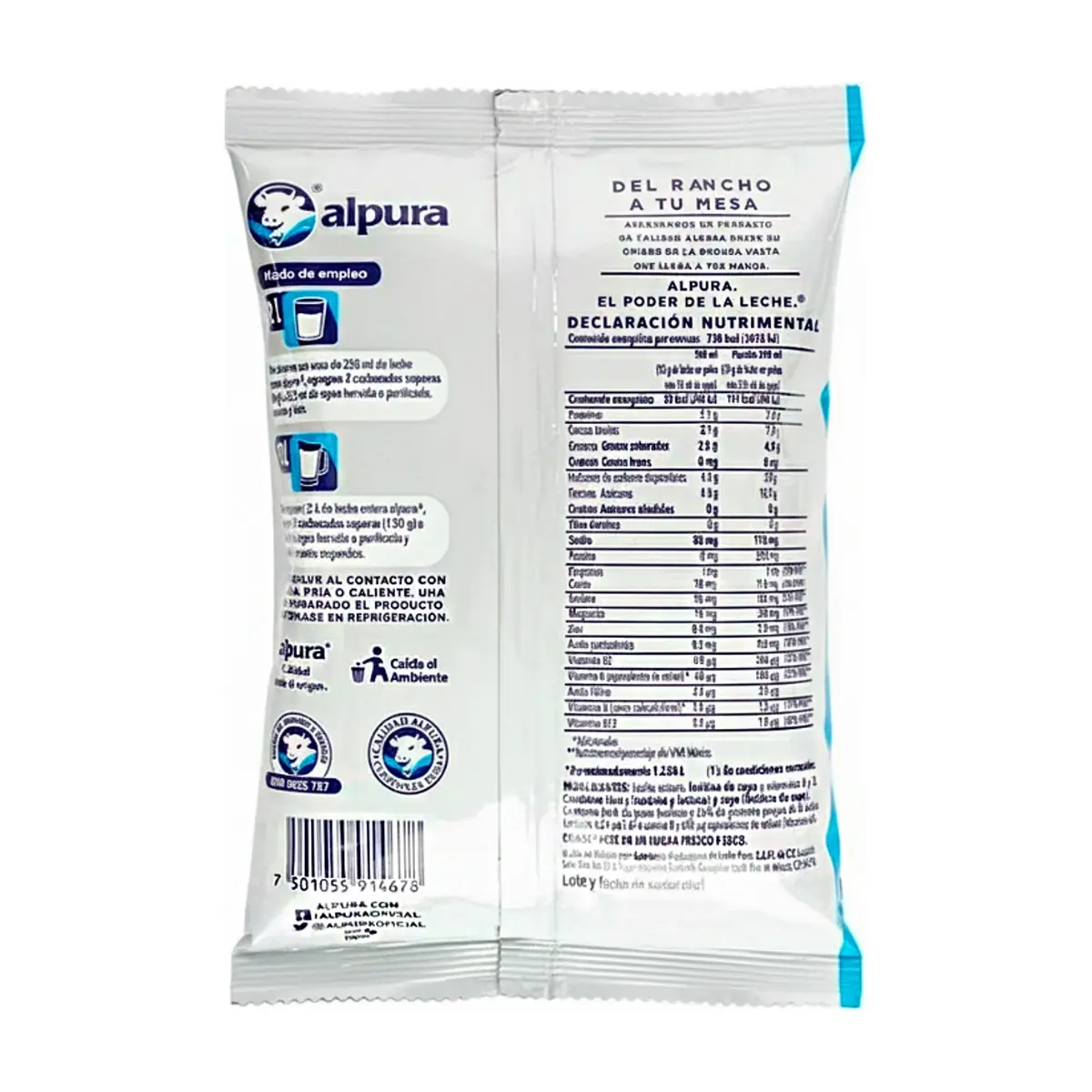 Leche entera en polvo adicionada con vitaminas A y D clásica Alpura (150 g / 5.29 oz) - Miniatura 4