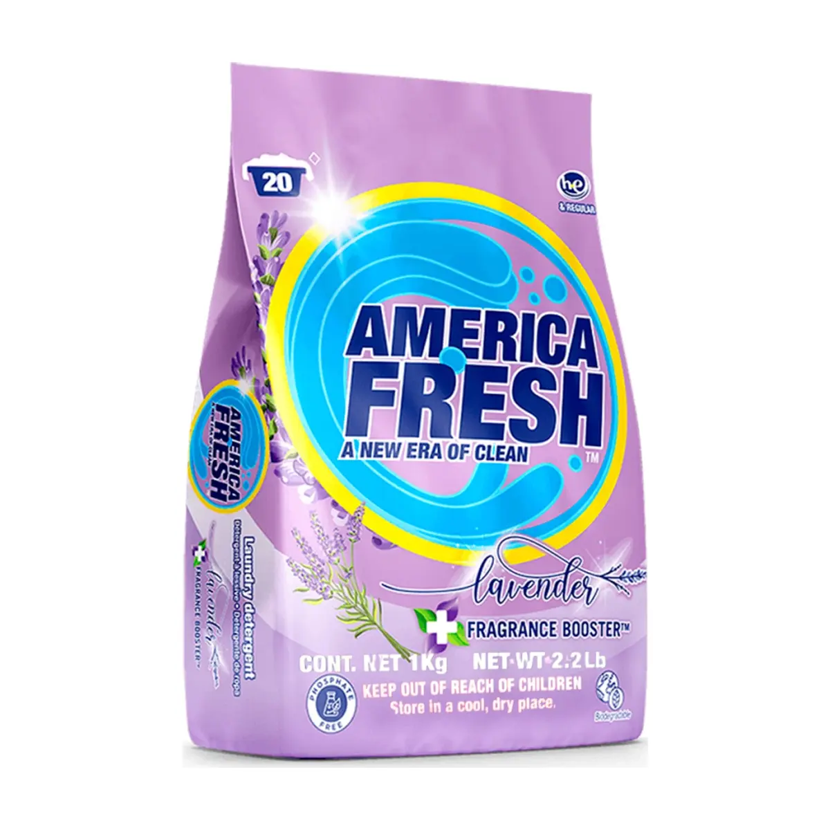 Detergente en polvo de fragancia lavanda America Fresh (1 kg / 2.2 lb) - Imagen 1