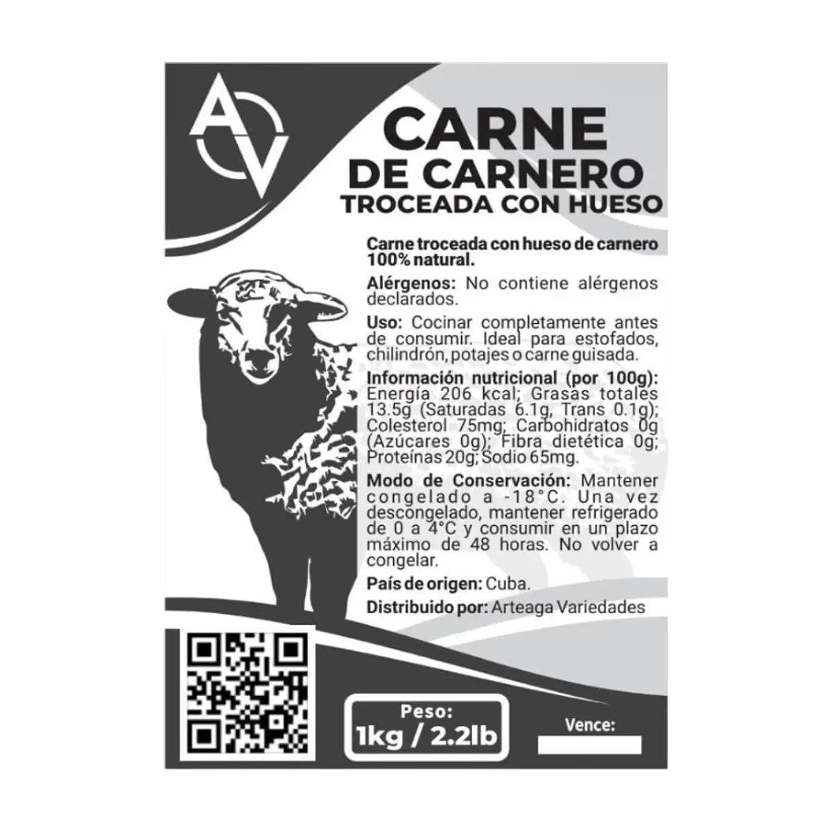 Carne de carnero troceada con hueso Arteaga Variedades (1 kg / 2.2 lb) - Miniatura 3