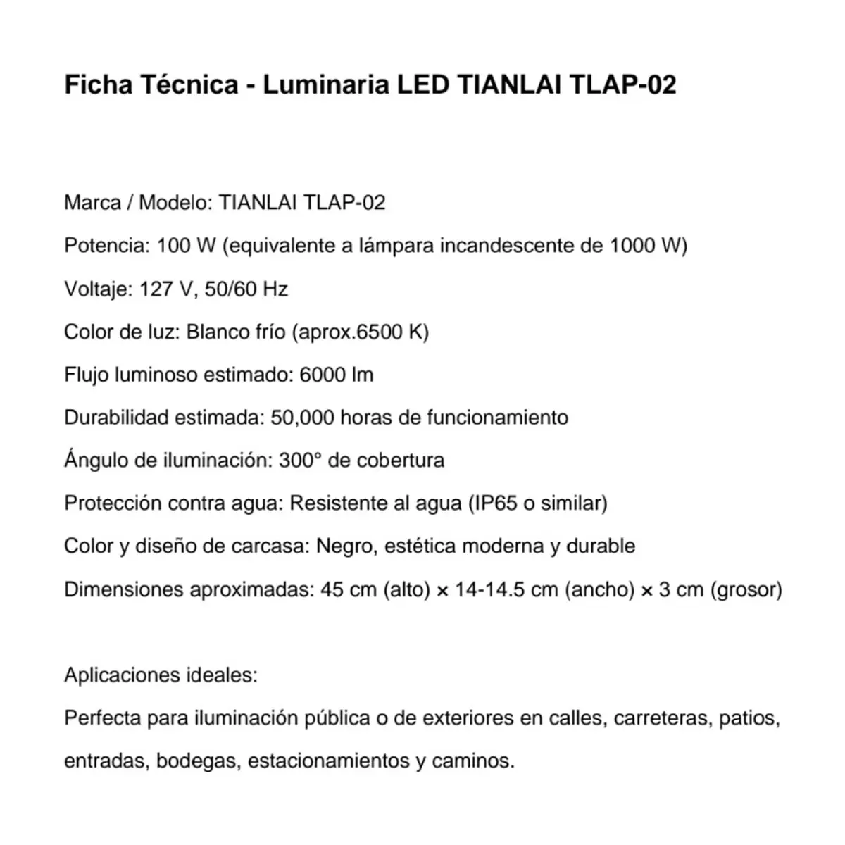 Reflector LED suburbano exterior Tianlai modelo 09S02 100W - Miniatura 3