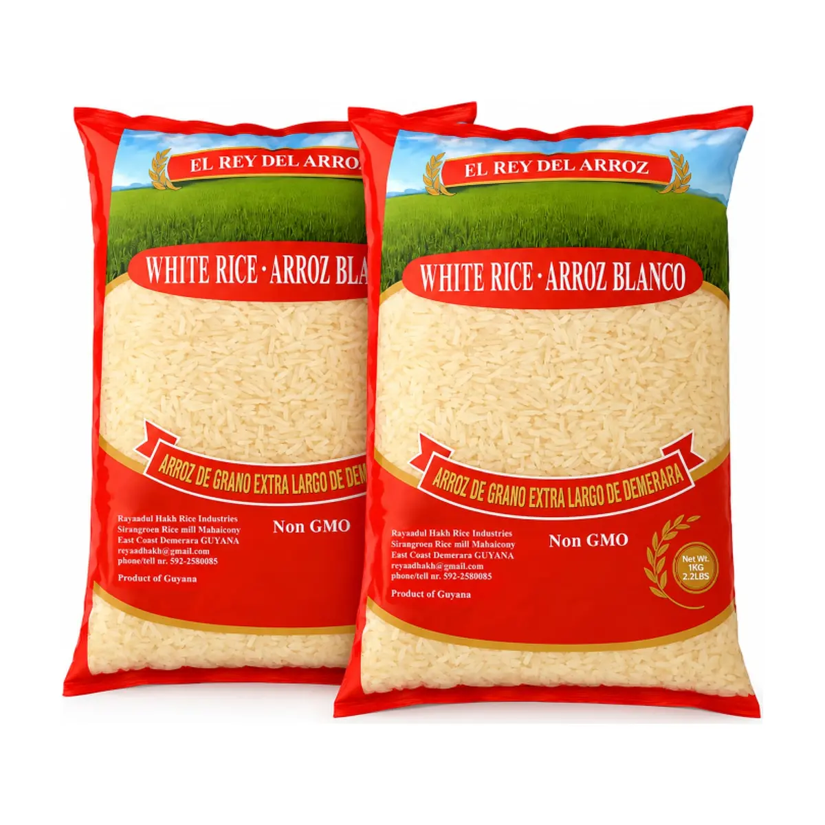 Arroz blanco de grano extra largo El rey del arroz (2 x 1 kg / 2.2 lb) - Imagen 1
