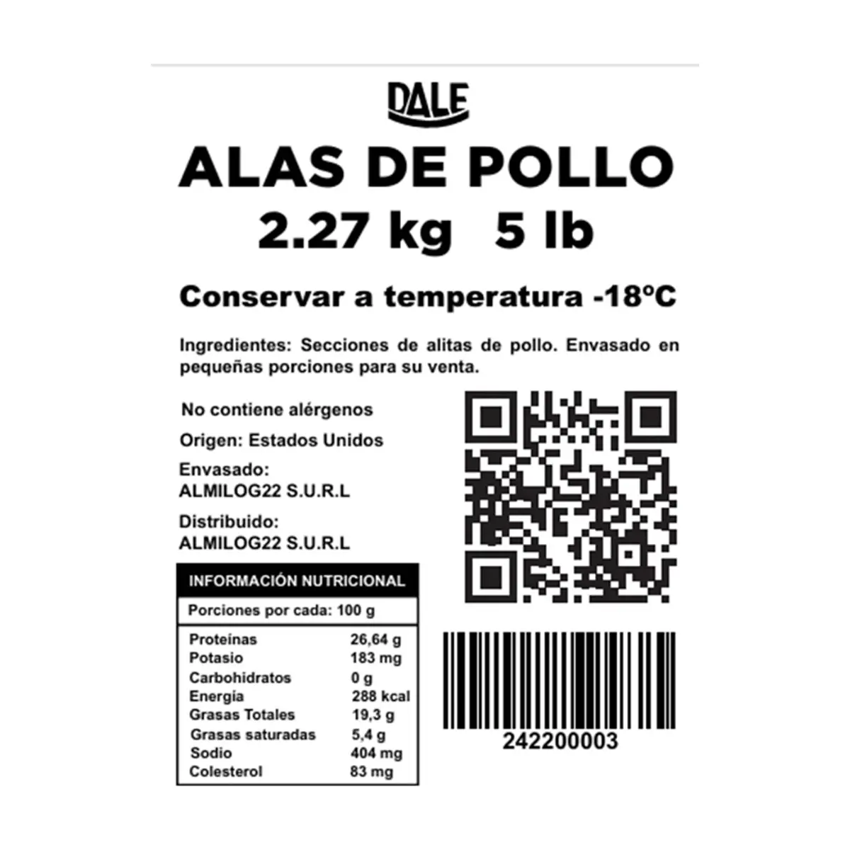 Alas crudas de pollo Dale (2.27 kg / 5 lb) - Thumbnail 3