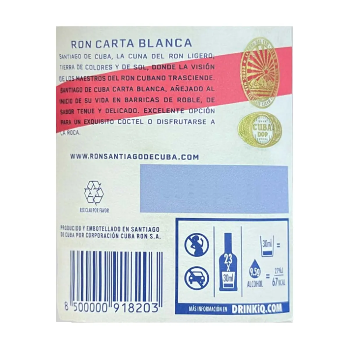 Ron carta blanca 40 % vol Santiago de Cuba (700 ml) - Thumbnail 2
