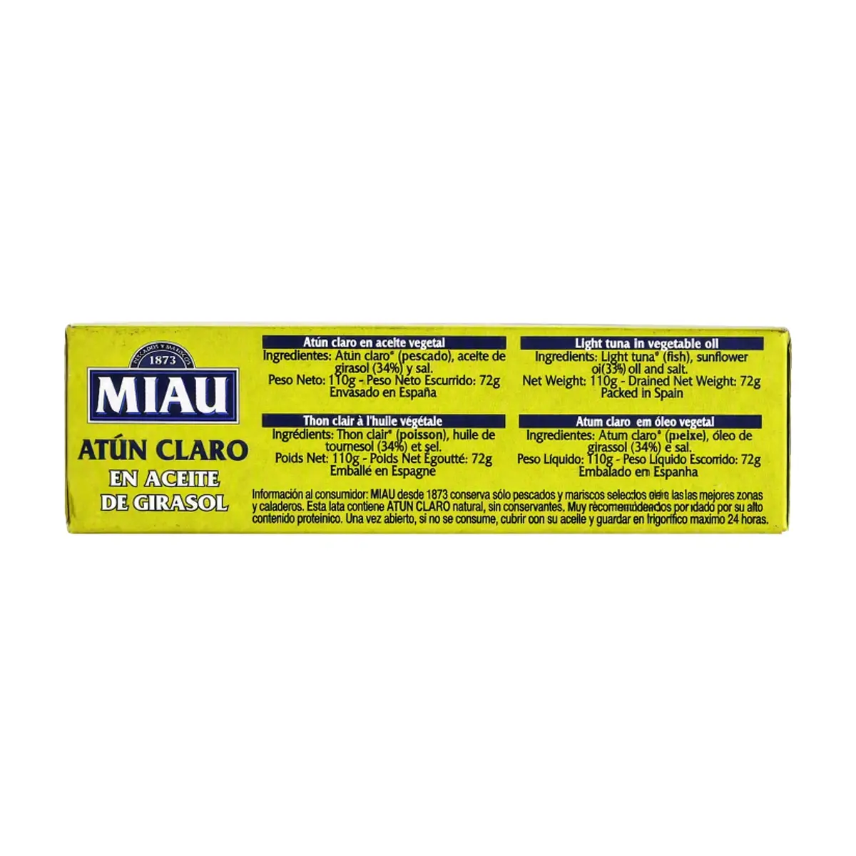 Atún claro en aceite de girasol Miau (110 g / 3.8 oz) - Thumbnail 2