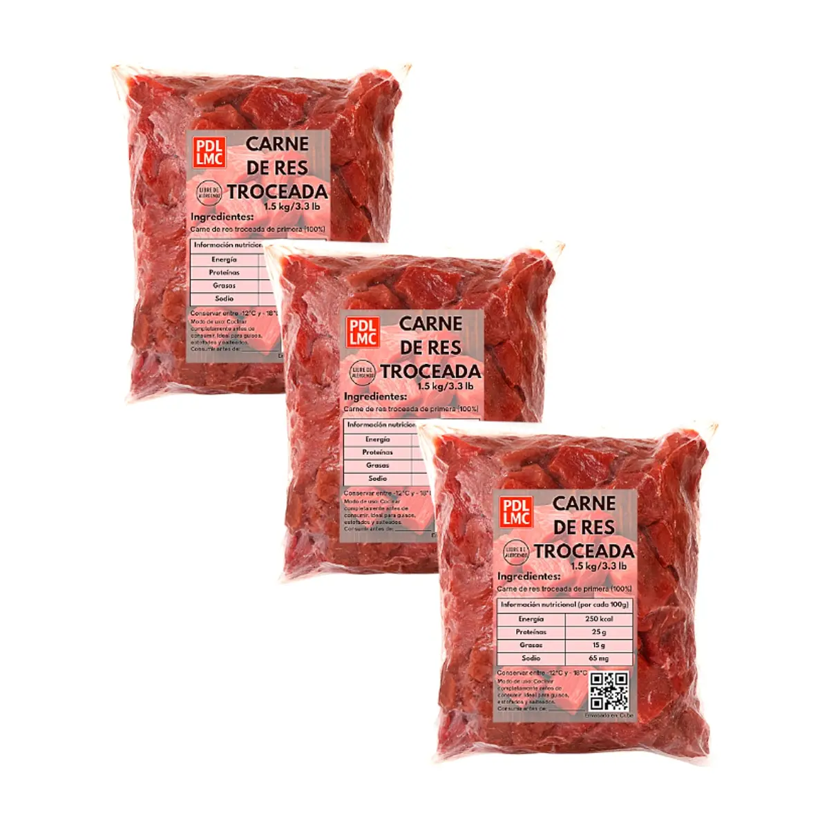 Carne troceada de res de primera PDL LMC (3 x 1.5 kg / 3.3 lb) - Miniatura 1