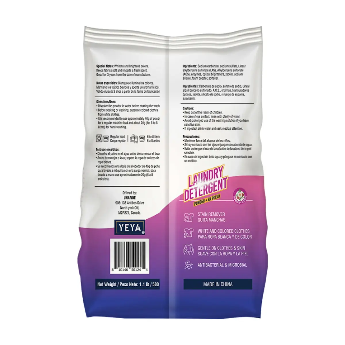 Detergente en polvo con aroma a flores YEYA (500 g / 1.1 lb) - Miniatura 3