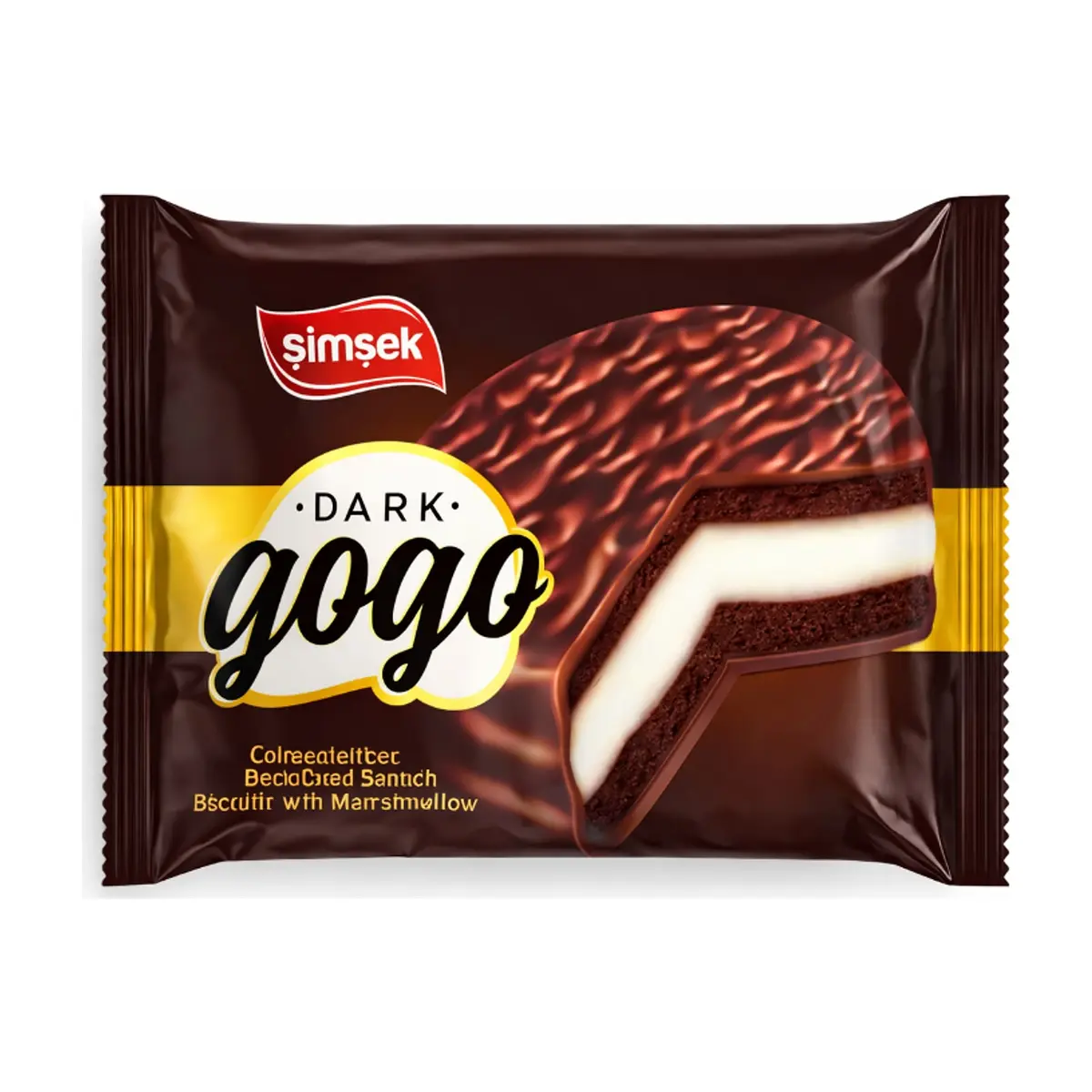 Galleta sándwich cubierta de chocolate oscuro con malvavisco Dark Gogo Simsek (52 g / 1.83 oz) - Miniatura 1