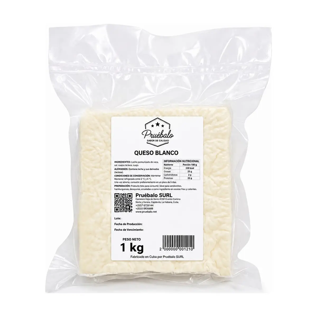 Queso blanco Pruébalo (1 kg / 2.2 lb) - Miniatura 1