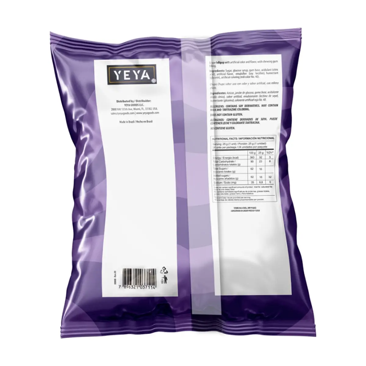Chupa chupas con relleno de chicle sabor uva YEYA (3 x 600 g / 1.32 lb) - Miniatura 2