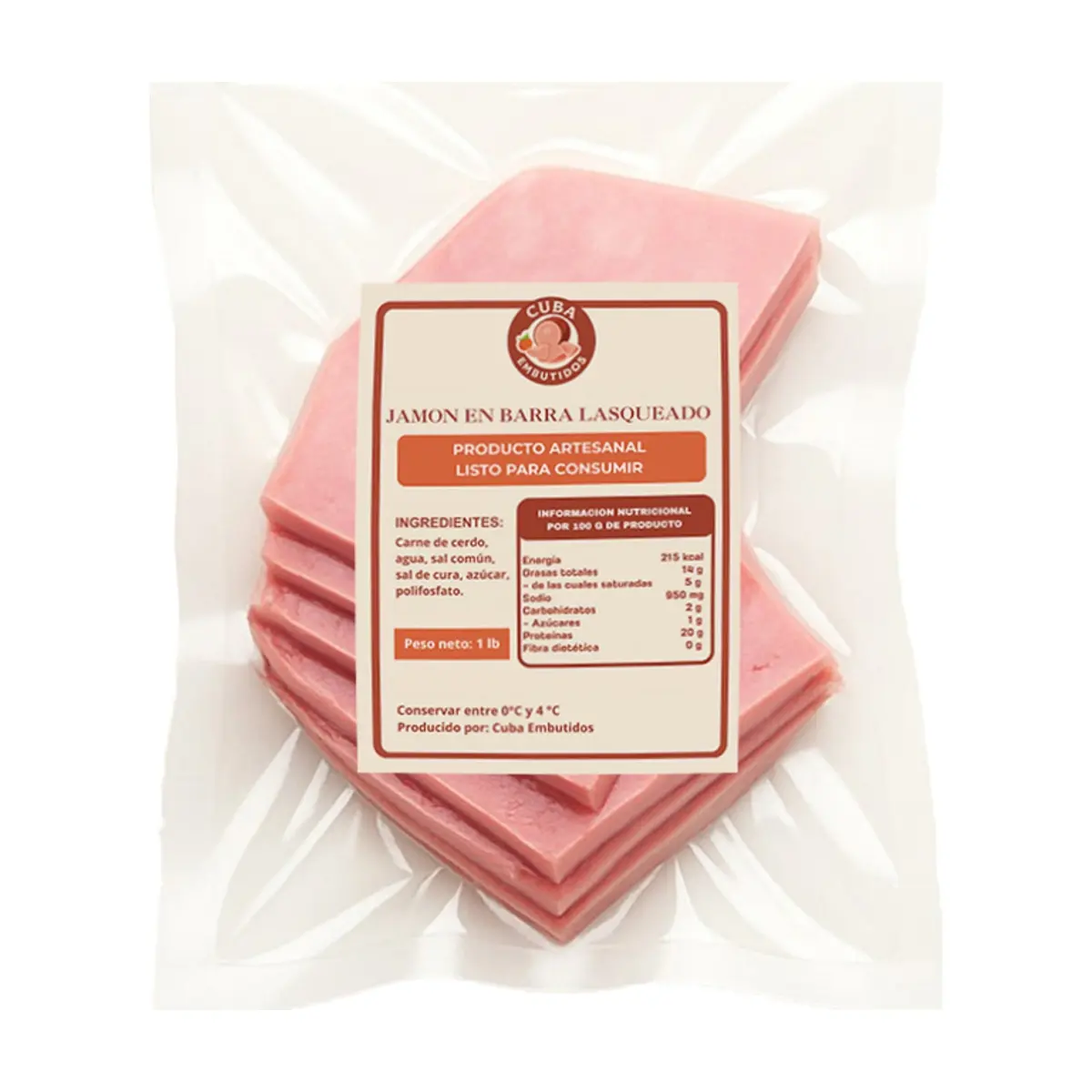 Jamón en barra lasqueado Cuba Embutidos (454 g / 1 lb) - Thumbnail 2