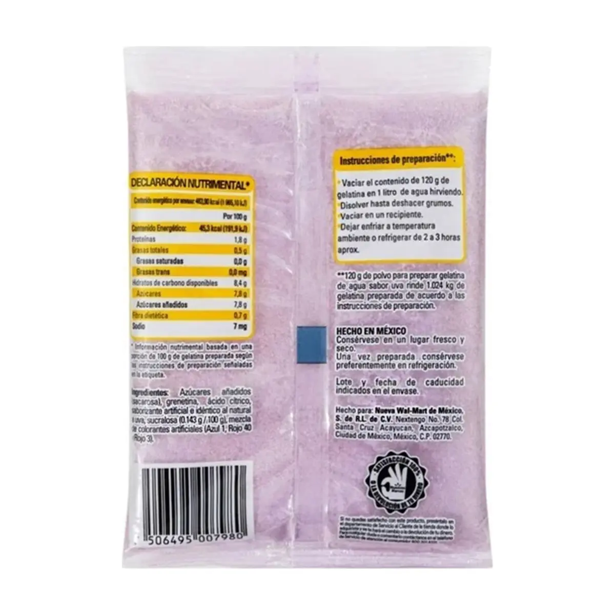 Polvo para preparar gelatina de agua sabor uva Aurrera (120 g / 4.2 oz) - Thumbnail 3