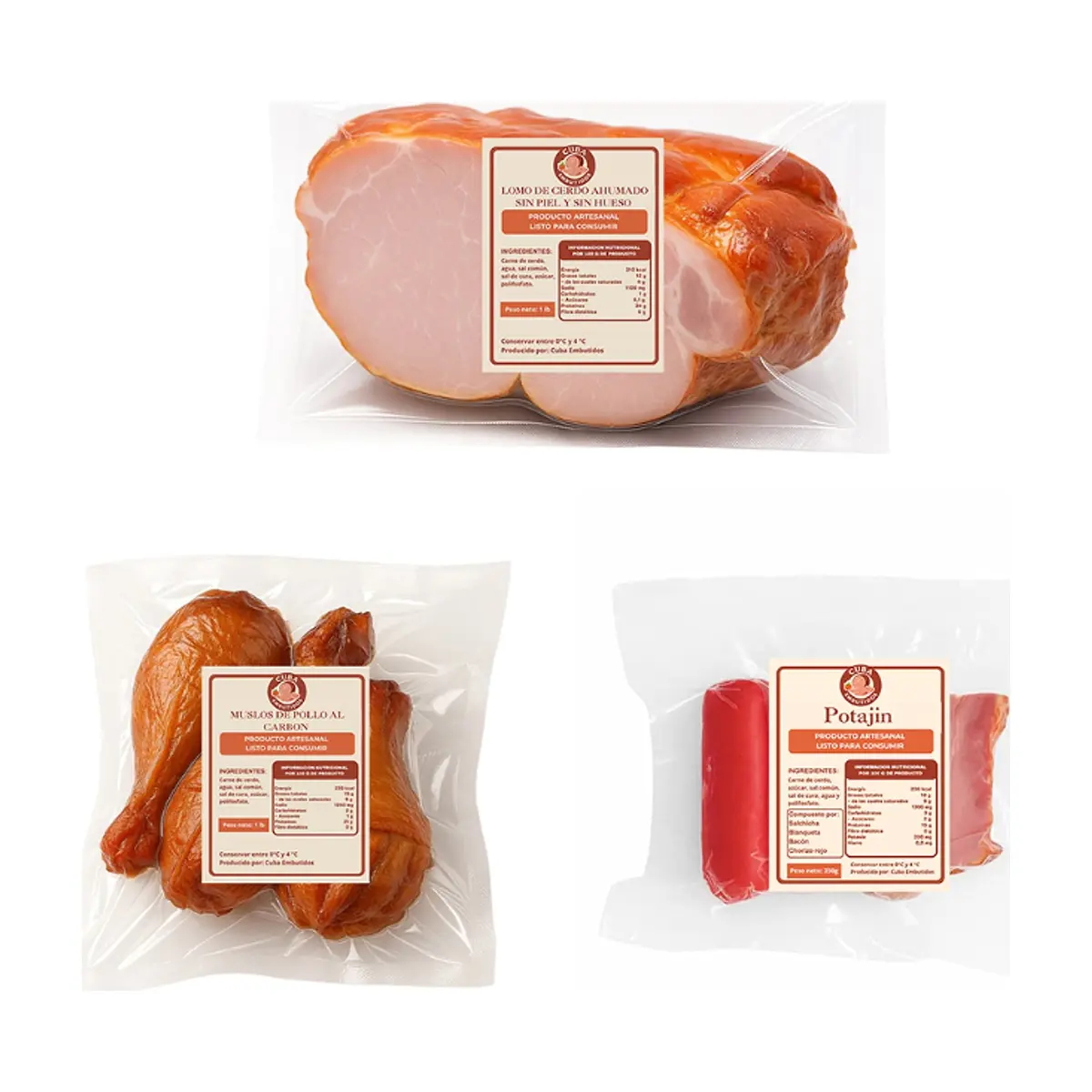 Lomo de cerdo ahumado sin piel y sin hueso + muslos de pollo al carbon + potajin