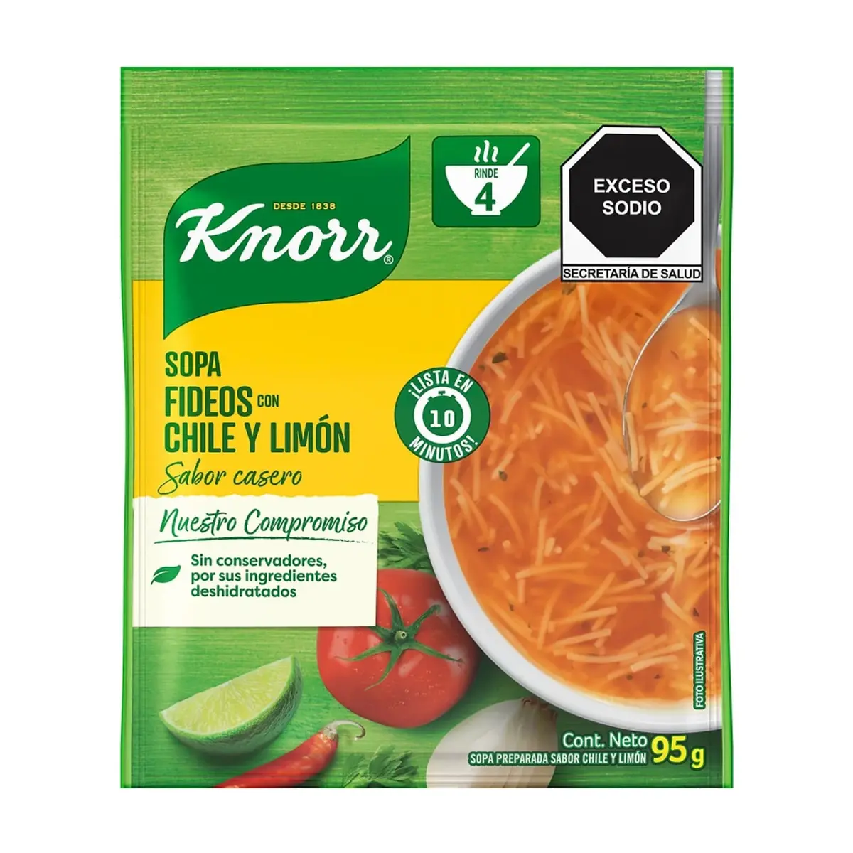 Sopa de fideos con chile y limón Knorr (95 g / 3.35 oz) - Imagen 1